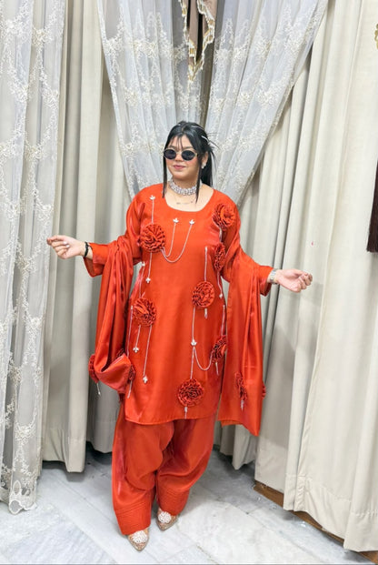 Designer Farshi Rose Suit Set