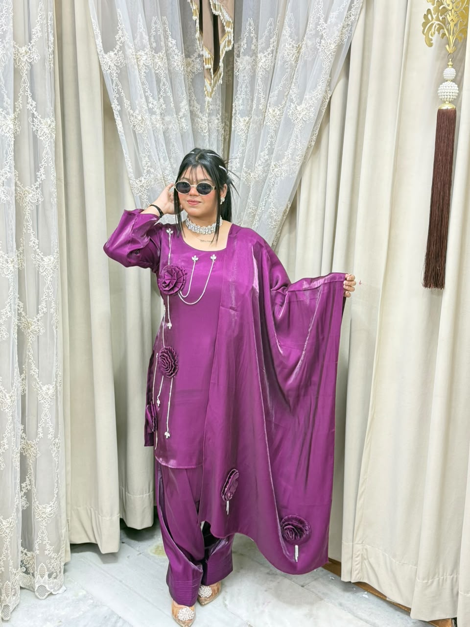 Designer Farshi Rose Suit Set