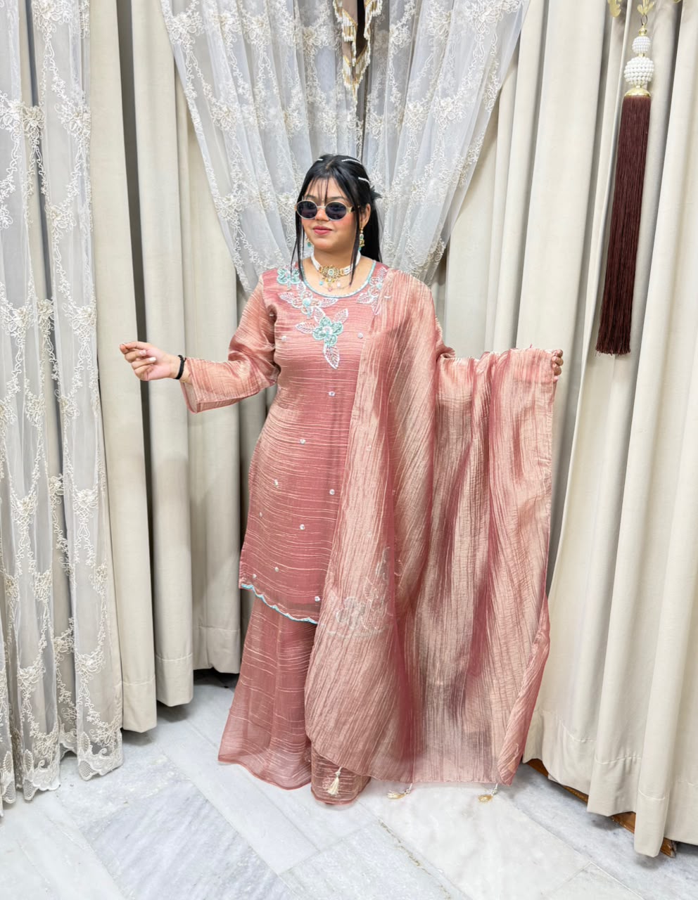 Designer Pure Salsa Fabric Sharara Suit Set