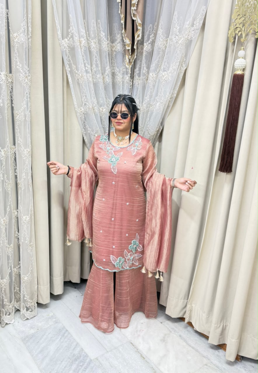 Designer Pure Salsa Fabric Sharara Suit Set