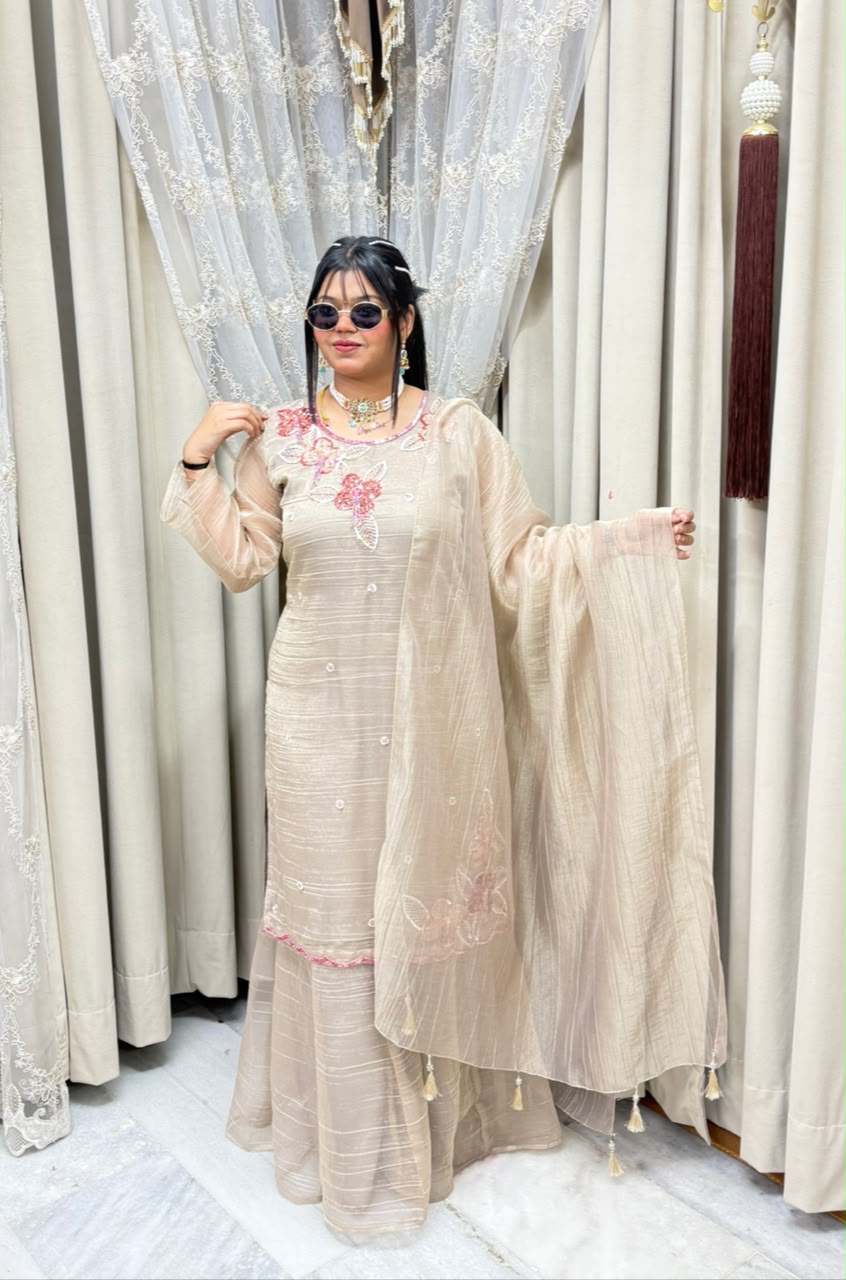 Designer Pure Salsa Fabric Sharara Suit Set