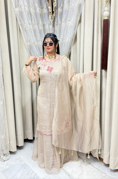 Designer Pure Salsa Fabric Sharara Suit Set