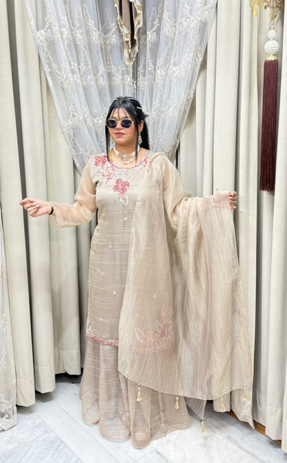 Designer Pure Salsa Fabric Sharara Suit Set