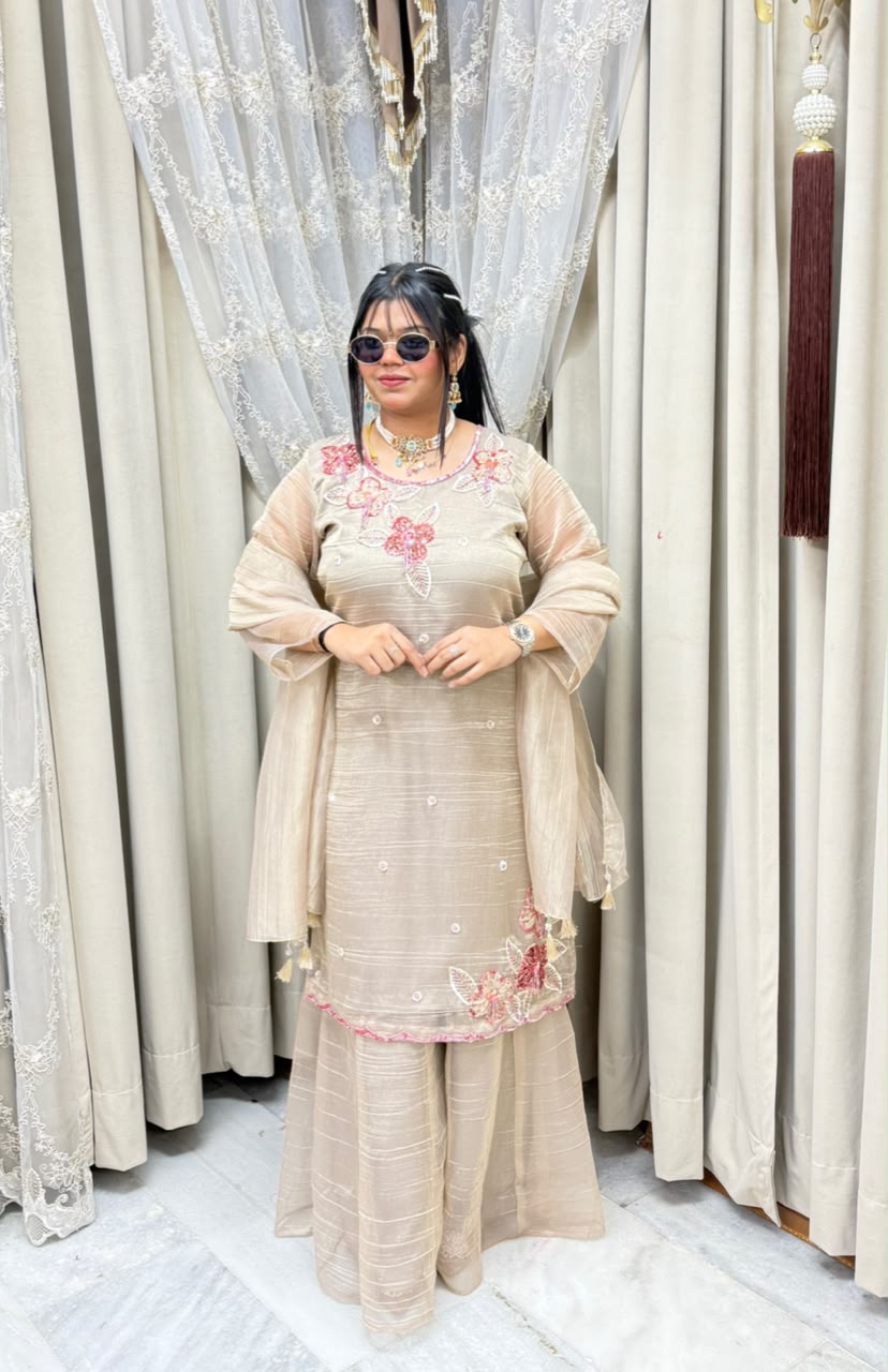 Designer Pure Salsa Fabric Sharara Suit Set