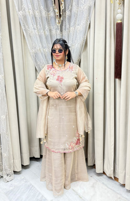 Designer Pure Salsa Fabric Sharara Suit Set
