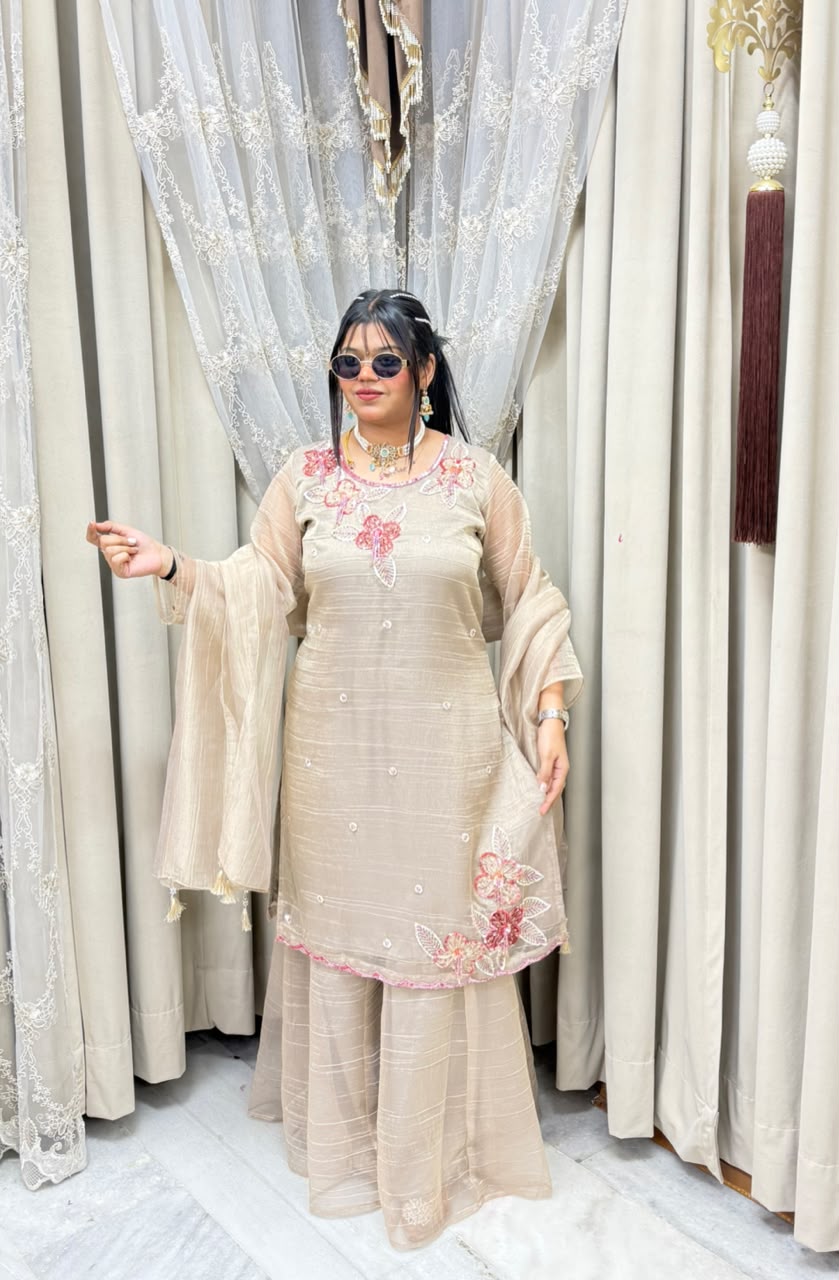 Designer Pure Salsa Fabric Sharara Suit Set