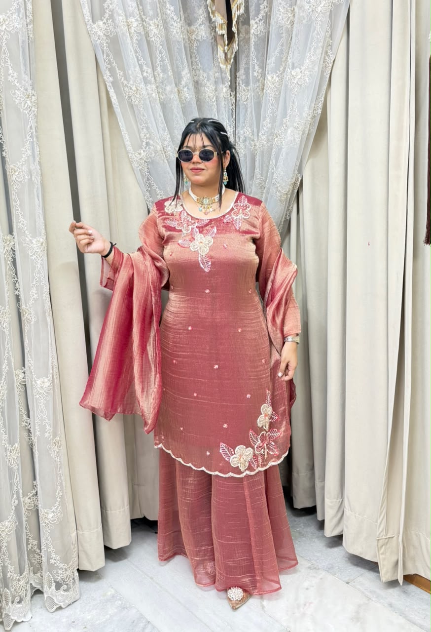 Designer Pure Salsa Fabric Sharara Suit Set