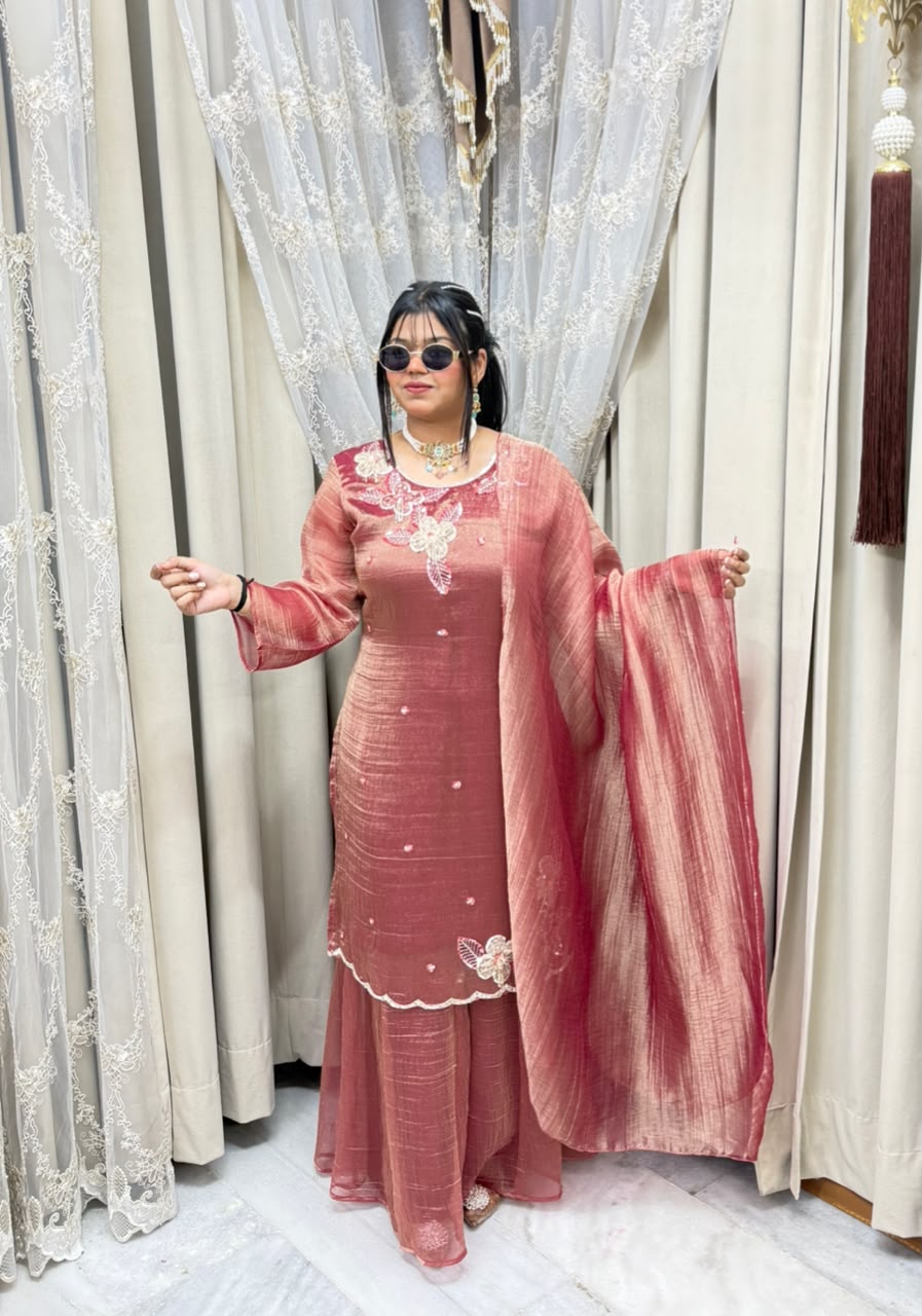 Designer Pure Salsa Fabric Sharara Suit Set