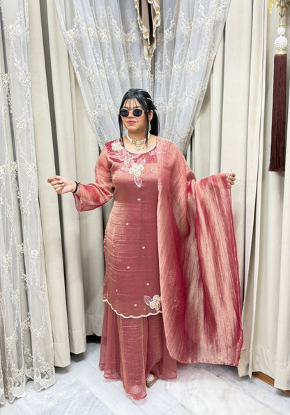 Designer Pure Salsa Fabric Sharara Suit Set