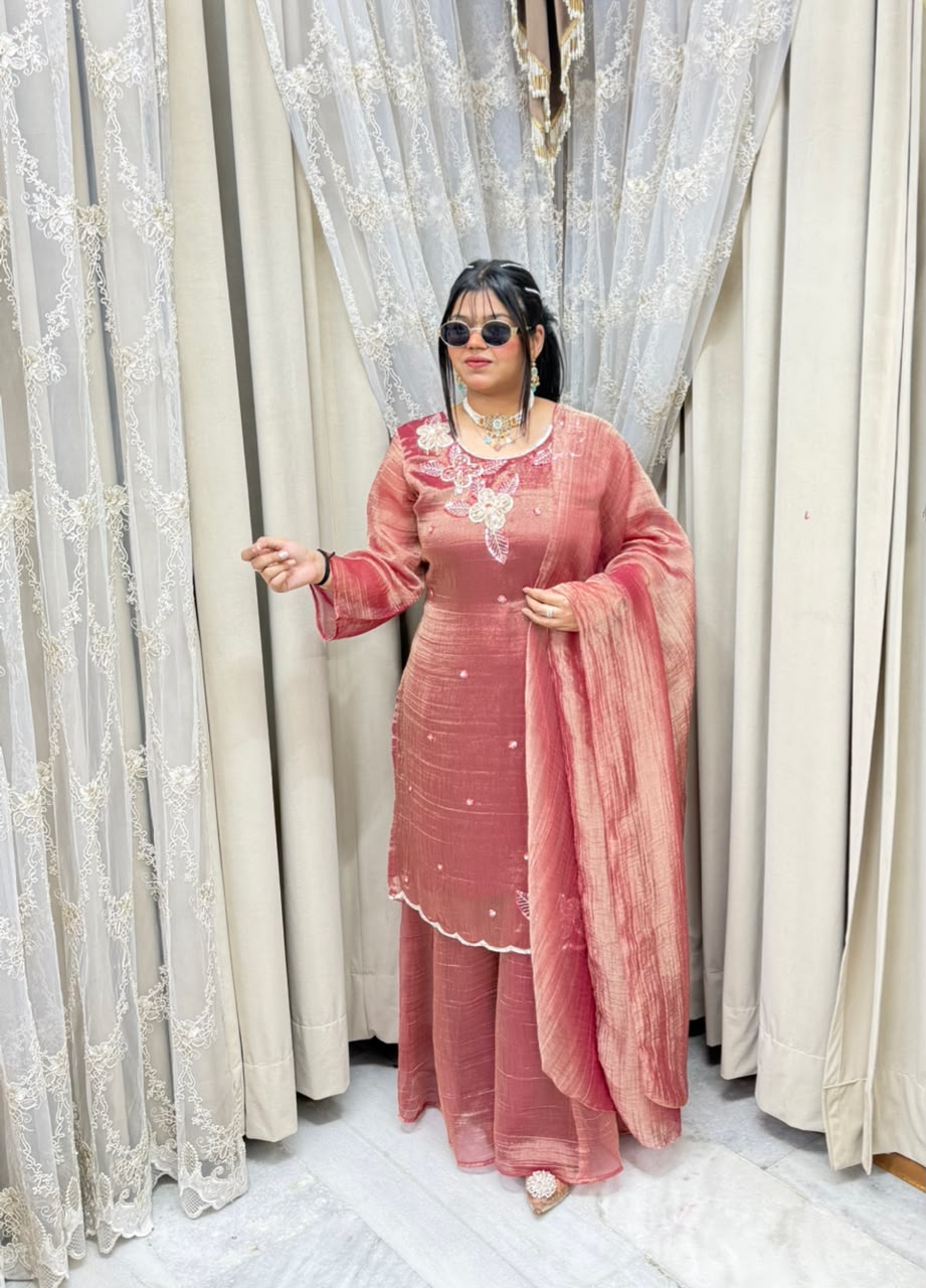 Designer Pure Salsa Fabric Sharara Suit Set