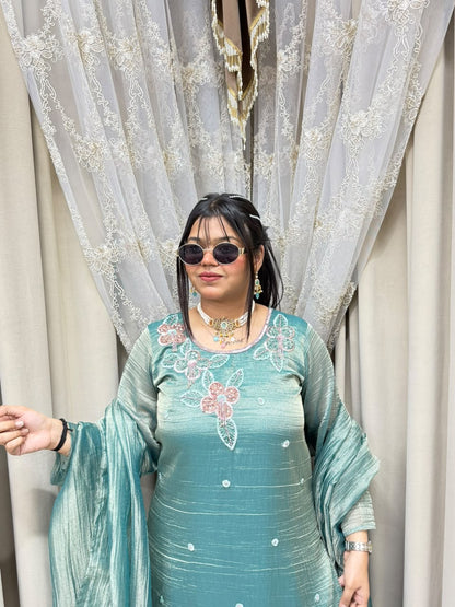 Designer Pure Salsa Fabric Sharara Suit Set