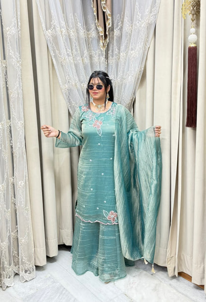 Designer Pure Salsa Fabric Sharara Suit Set