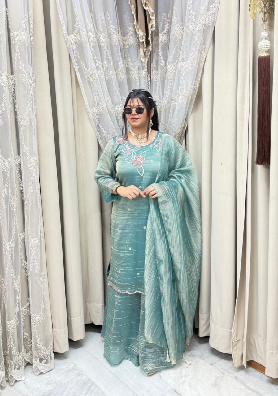 Designer Pure Salsa Fabric Sharara Suit Set