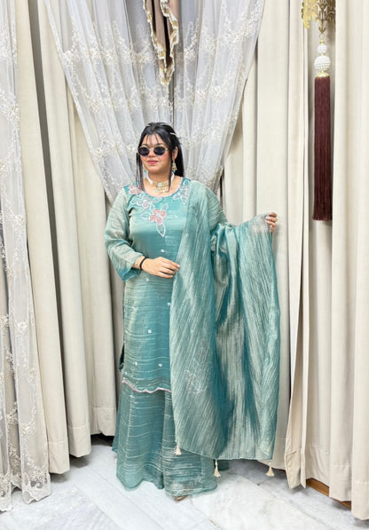 Designer Pure Salsa Fabric Sharara Suit Set