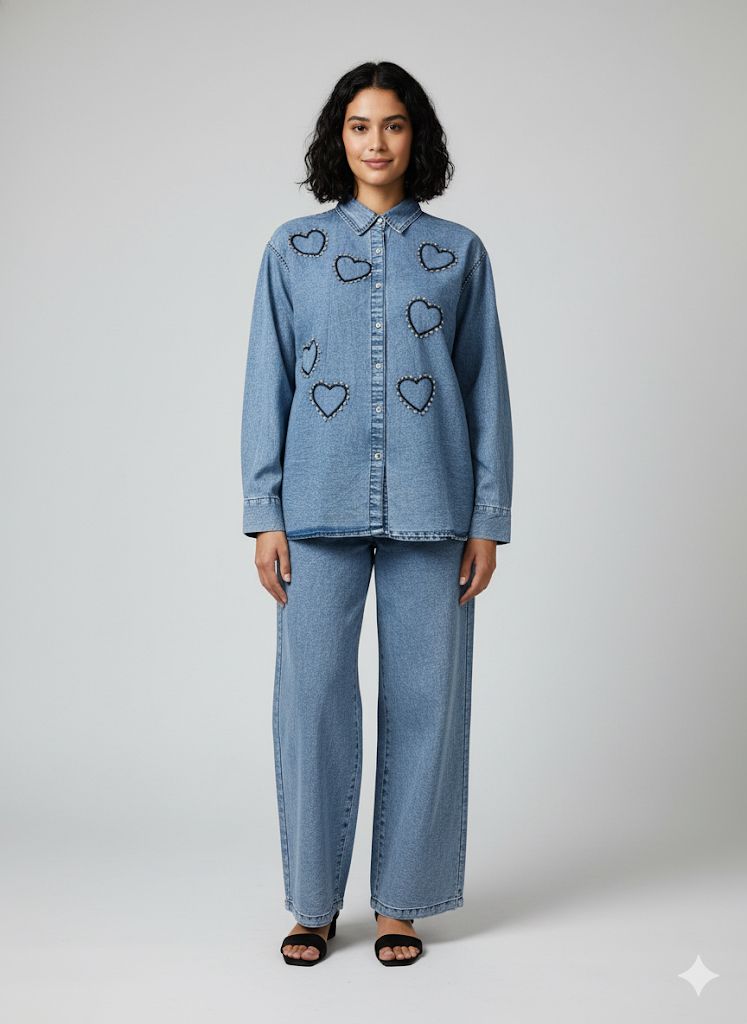 DENIM CO-ORD SET WITH HEARTS