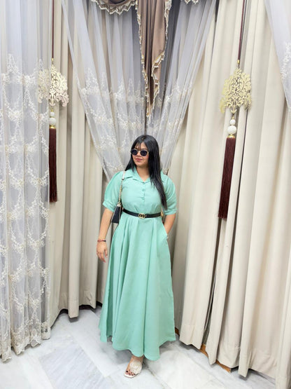 Stylish Belt Flared Dress – Elegant & Trendy Look