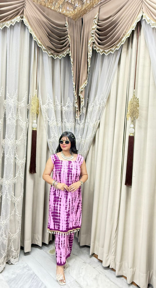 Women Tie Dye Mulmul Cotton Co-Ord Set | Stylish Kodi Back Kurti Pant Set