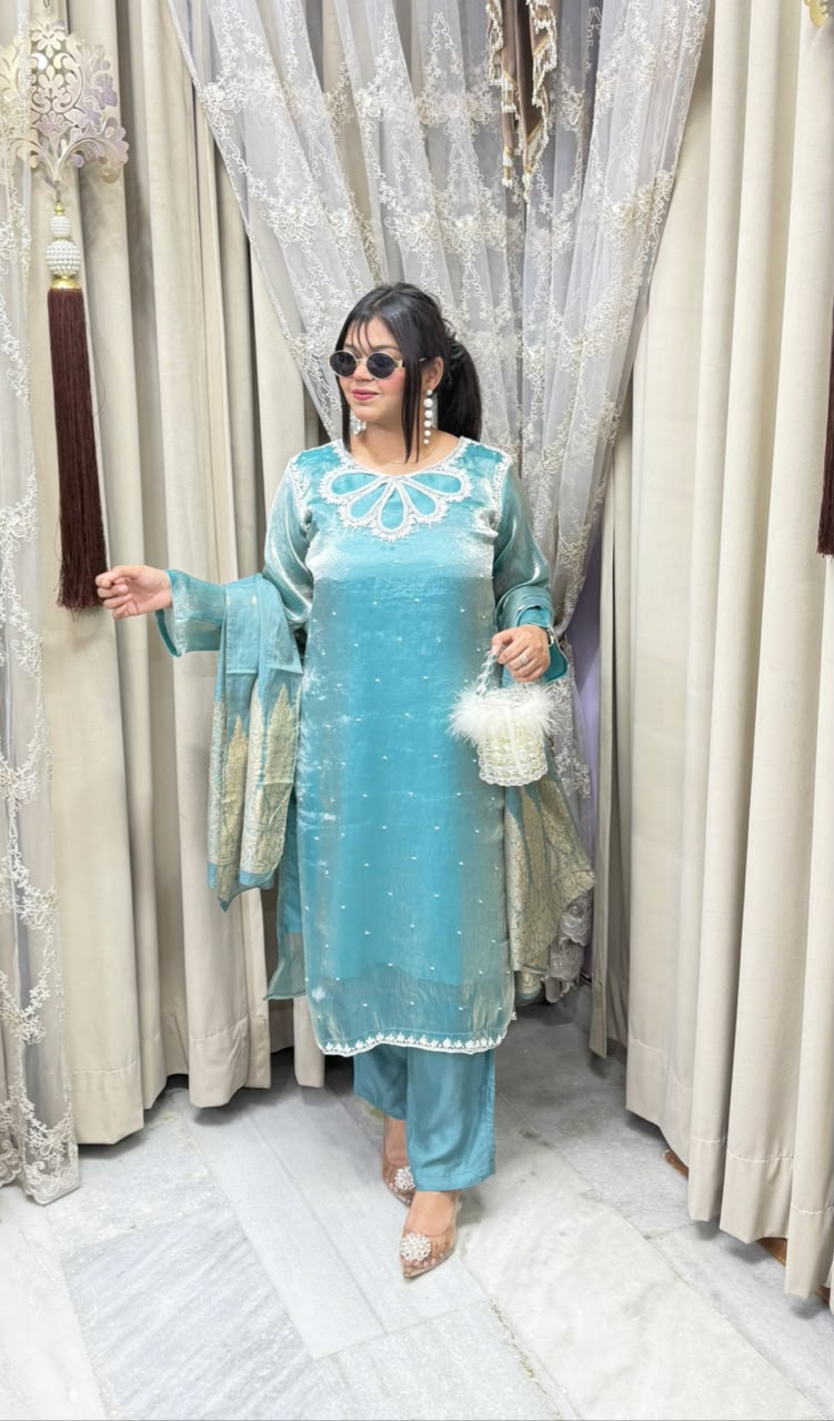 Designer Pearl Jimmy Choo Suit with Pearl Work Detailing for Women
