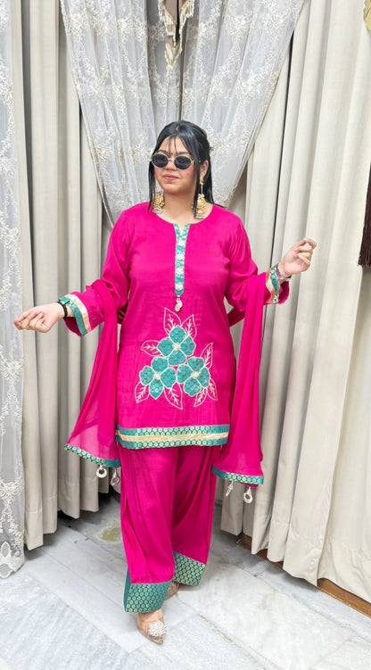 Designer ROSE Farshi Suit Set with Applique Embroidery