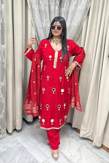 Designer Mirror Latkan Straight Three-Piece Suit Set
