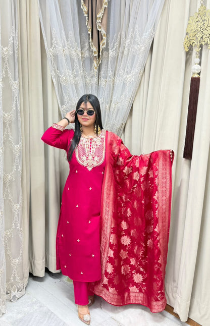 Designer Hemlata Suit Set with Handwork and Pure Banarasi Dupatta