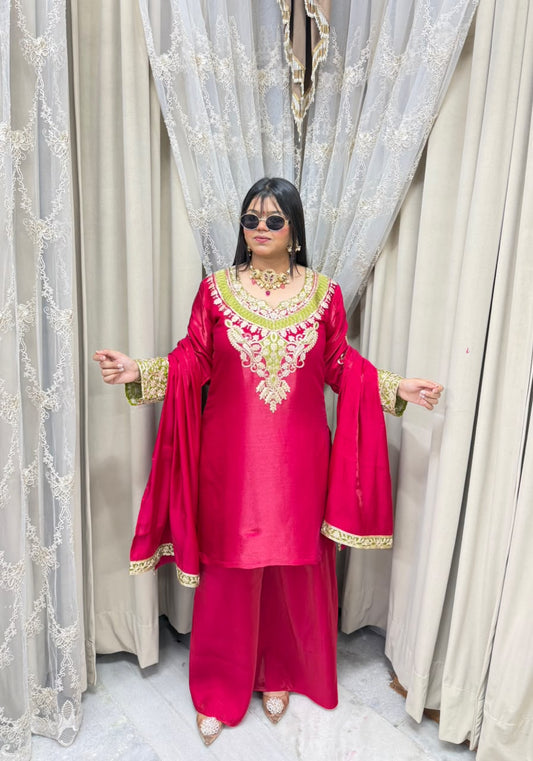 Beautiful Designer 3 Piece Suit for Women | Glass Shimmer Silk Party Wear Suit