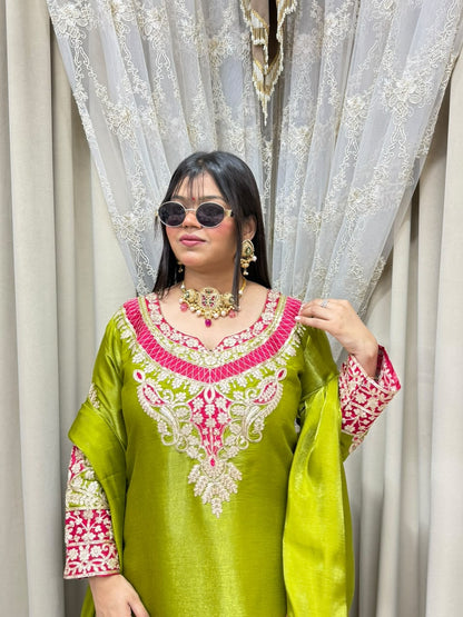 Beautiful Designer 3 Piece Suit for Women | Glass Shimmer Silk Party Wear Suit