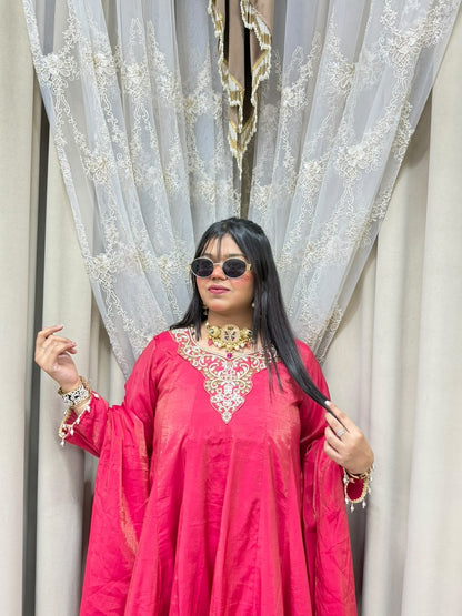 Designer Flair 3 Piece Suit for Women | Premium Glass Shimmer Silk Party Wear Suit