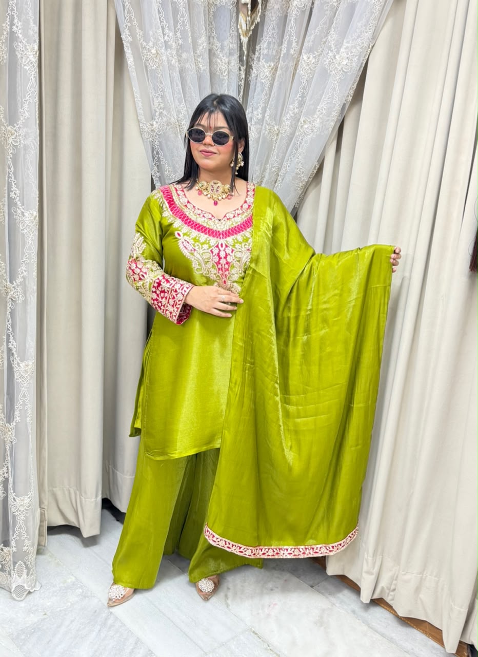 Beautiful Designer 3 Piece Suit for Women | Glass Shimmer Silk Party Wear Suit