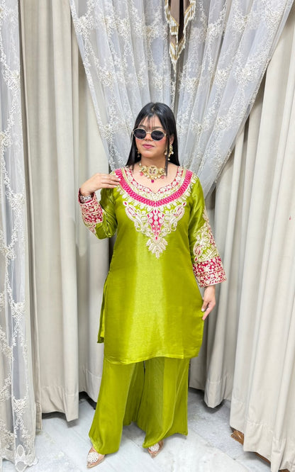 Beautiful Designer 3 Piece Suit for Women | Glass Shimmer Silk Party Wear Suit