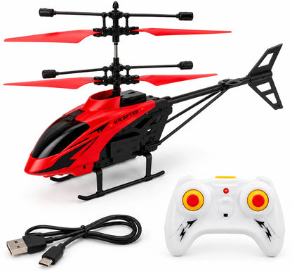 2-in-1 Hand Sensor & Remote Control Flying Helicopter for Kids | Rechargeable USB RC Helicopter with LED Lights | Indoor Toy