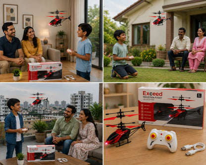 2-in-1 Hand Sensor & Remote Control Flying Helicopter for Kids | Rechargeable USB RC Helicopter with LED Lights | Indoor Toy
