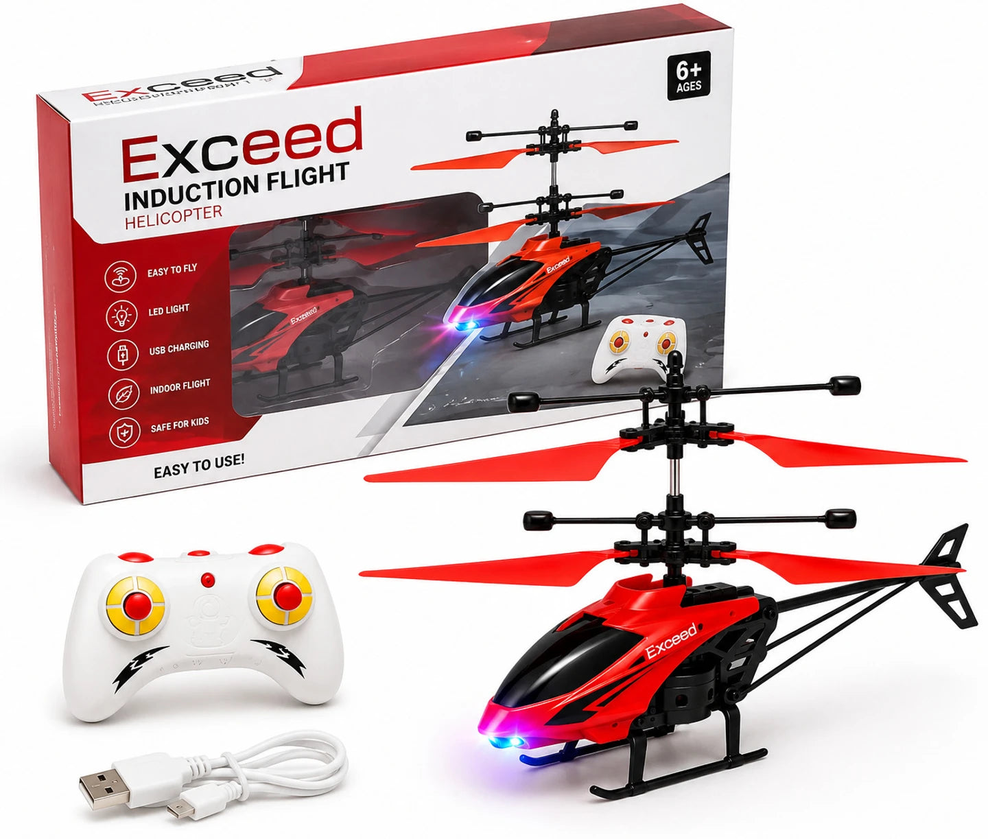 2-in-1 Hand Sensor & Remote Control Flying Helicopter for Kids | Rechargeable USB RC Helicopter with LED Lights | Indoor Toy